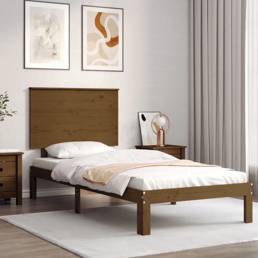vidaXL Estrutura cama solteiro c/cabeceira madeira maciça castanho-mel