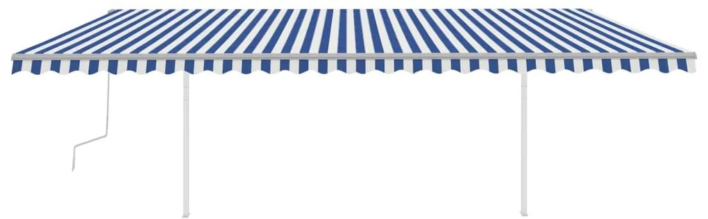 Toldo retrátil manual com postes 6x3 m azul e branco