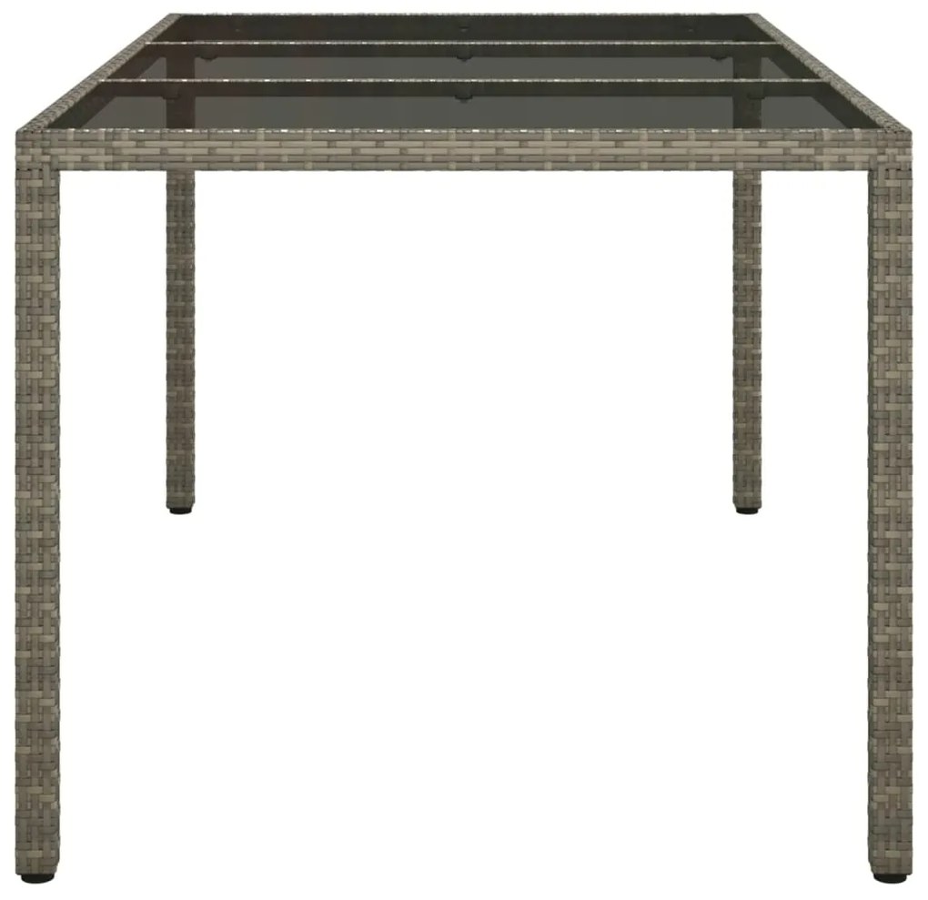 Mesa de jardim 150x90x75 cm vidro temperado e vime PE cinzento