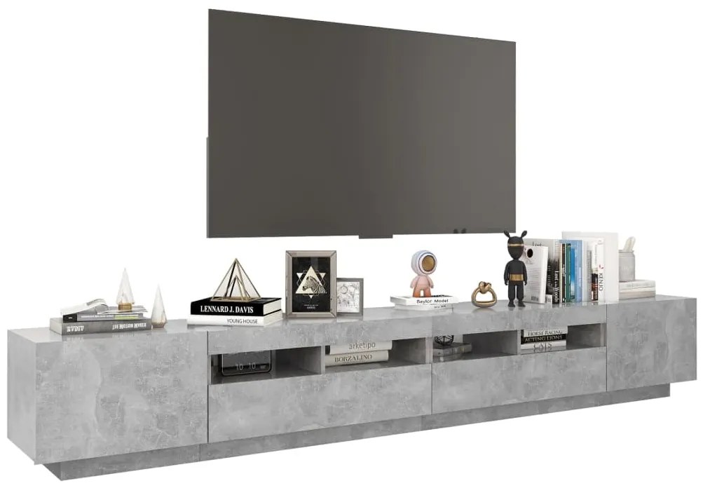 Móvel de TV com luzes LED 260x35x40 cm cinzento cimento