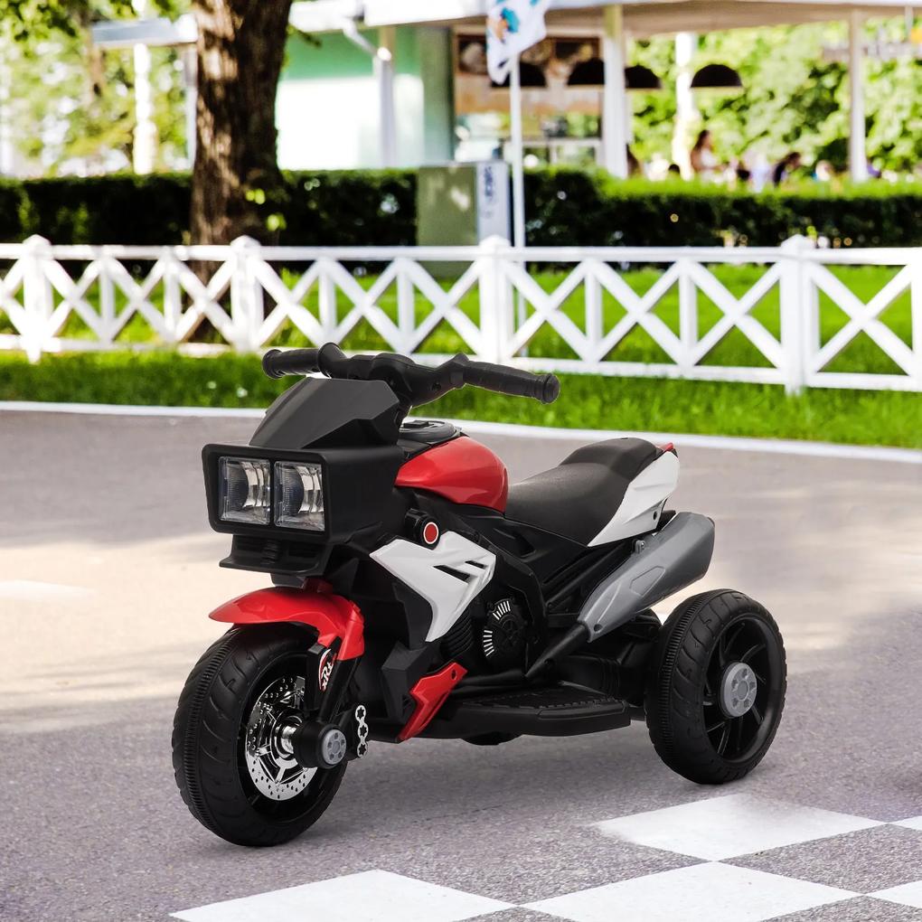 HOMCOM Motocicleta Elétrica Infantil com 3 Rodas para Crianças acima de 3 anos Triciclo com Pedal para Crianças Bateria 6V com Luzes Música Pneus Largos 86x42x52cm Vermelho