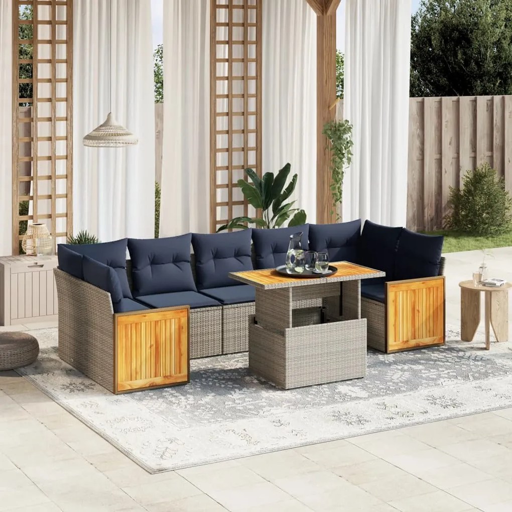vidaXL 8 pcs conjunto sofás p/ jardim c/ almofadões vime PE cinzento