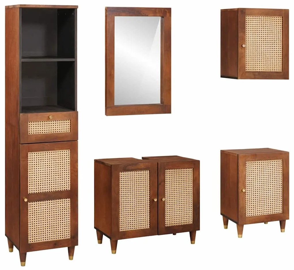 vidaXL Armário de Banheiro com gaveta com porta 5 pcs Marrom e Preto