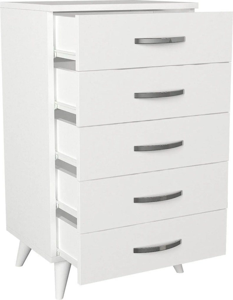 Cómoda / Camiseiro "Cemre" com 5 Gavetas – Branco - 50x37,5x87,6 cm -