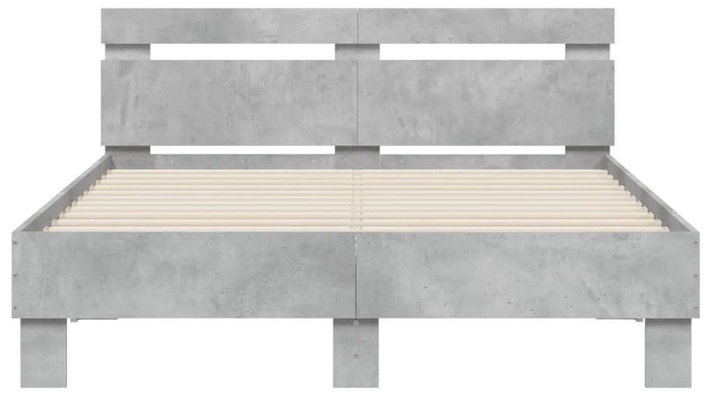 Estrutura cama cabeceira e luzes LED 120x200cm cinzento cimento