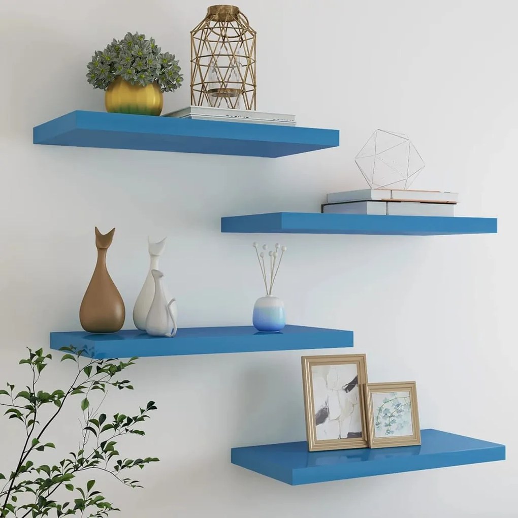vidaXL Prateleiras de parede suspensas 4 pcs 60x23,5x3,8 cm MDF azul