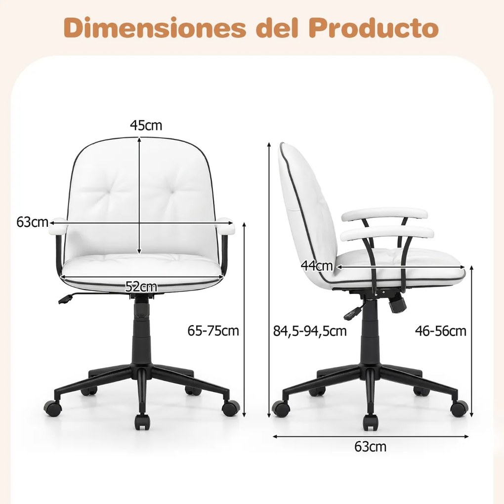 Cadeira de escritório moderna com altura ajustável, apoio braços e função de balanço Branco