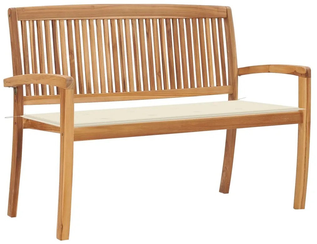 vidaXL Banco de jardim empilhável c/ almofadão 128,5 cm teca maciça