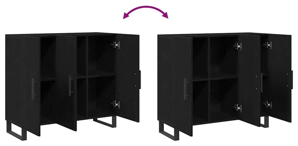 Sideboard vidaXL com 3 portas em Carvalho Preto 90x34x80 cm em Madeira