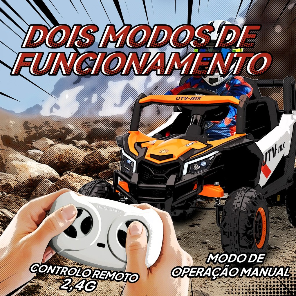 Carro Elétrico para Crianças 12V com 2 Motores Controlo Remoto 2,4G Velocidade até 7 km/h e USB 96x61x56 cm Laranja