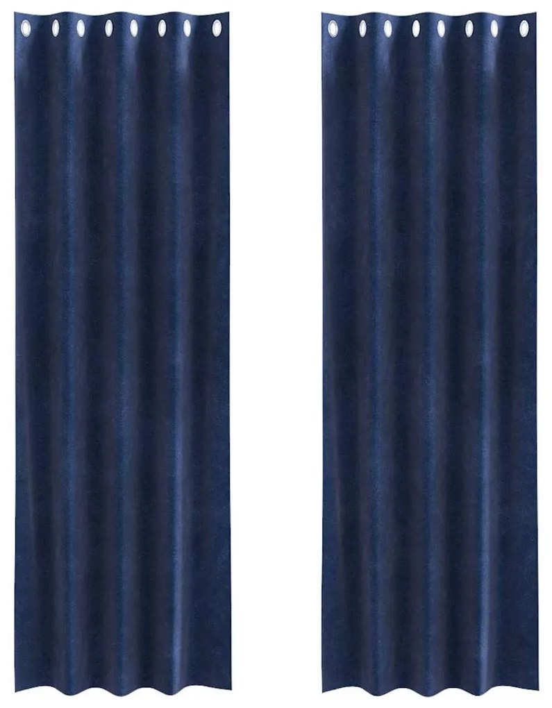 Cortinas Blackout vidaXL com Ilhós 2 pcs Veludo Azul Escuro