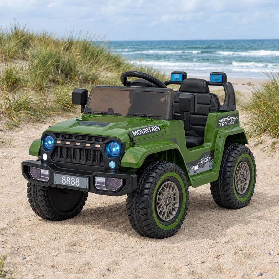 Carro elétrico para Crianças Off Road MOUNTAIN 12V Rodas Espuma EVA, Assento Couro ecológico Verde