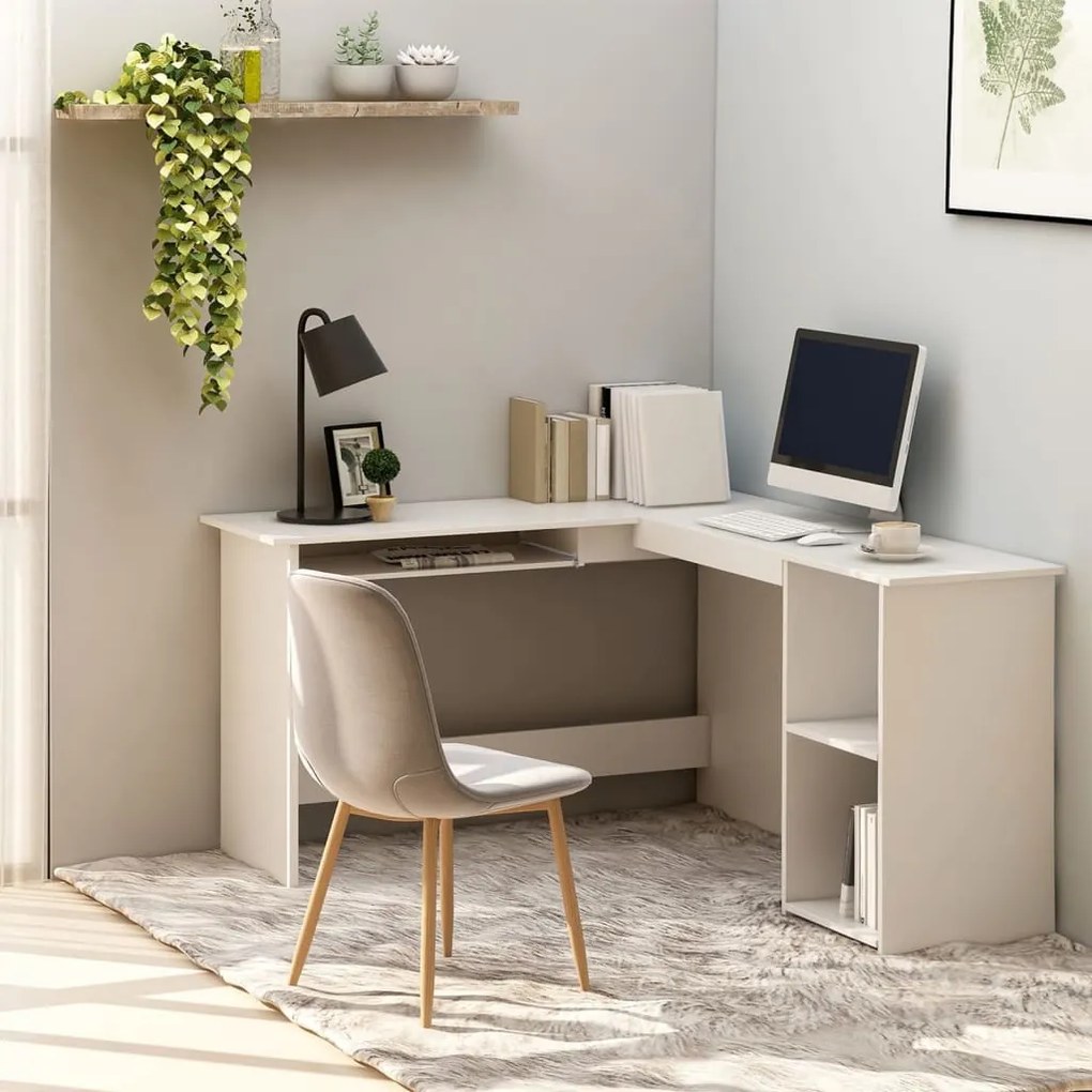 800747 vidaXL Secretária de canto forma L 120x140x75 cm contraplacado branco