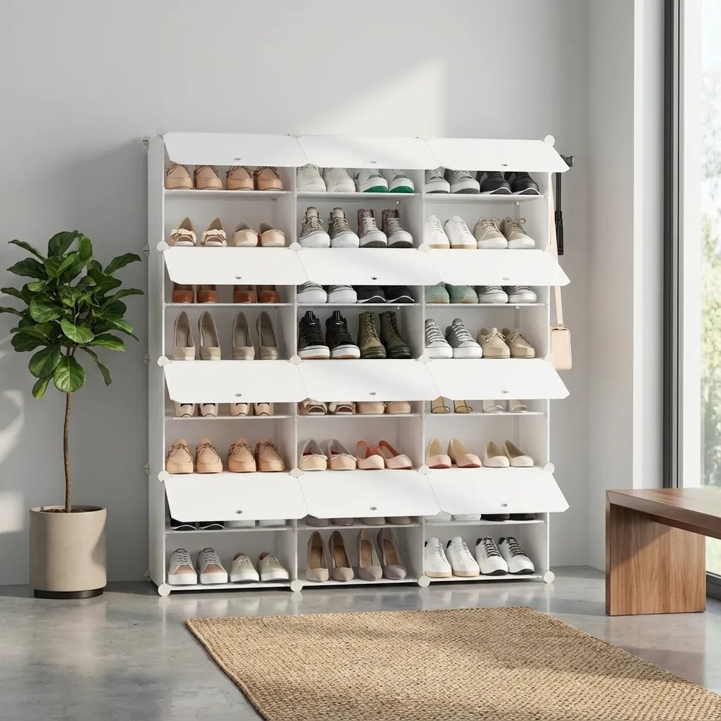 Sapateira com 12 compartimentos (124,4 L x 124,6 A cm) Branco nuvem e transparente