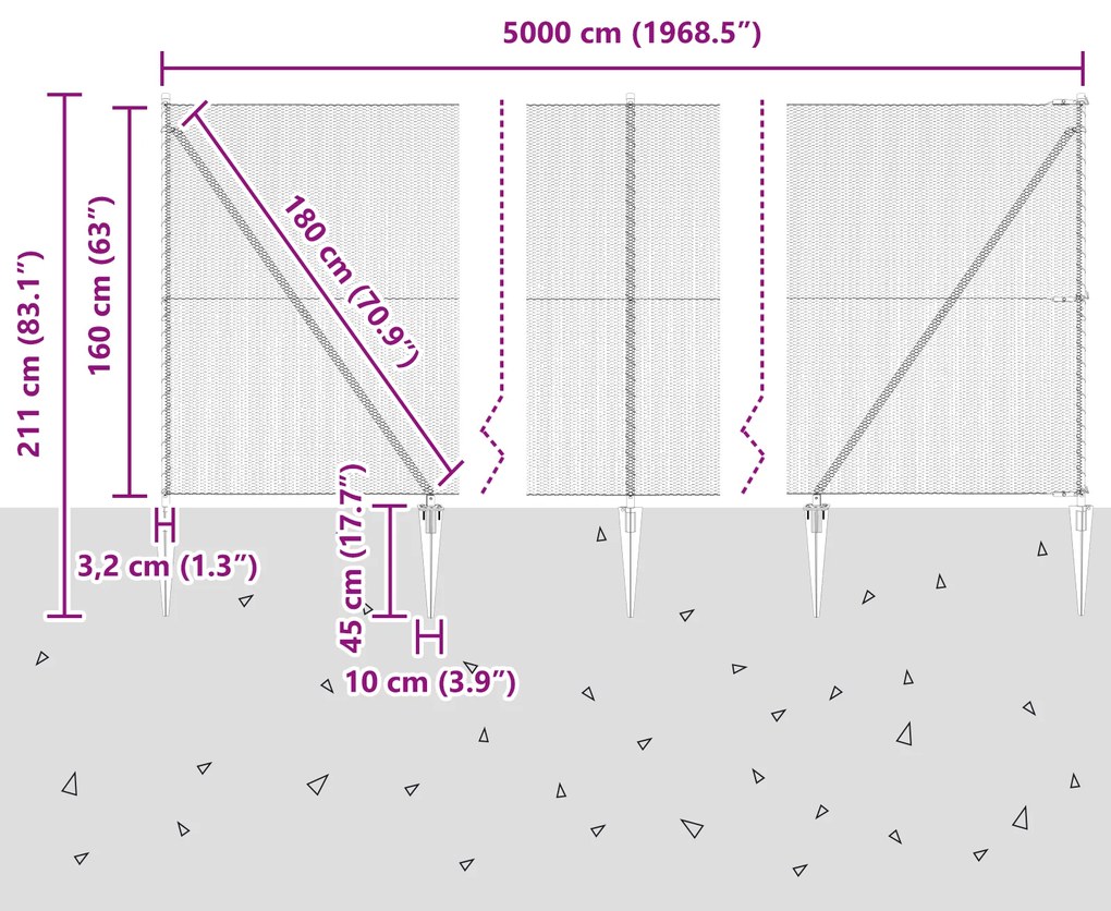 Cerca Hexagonal vidaXL Cinza 1.6x50 m Aço
