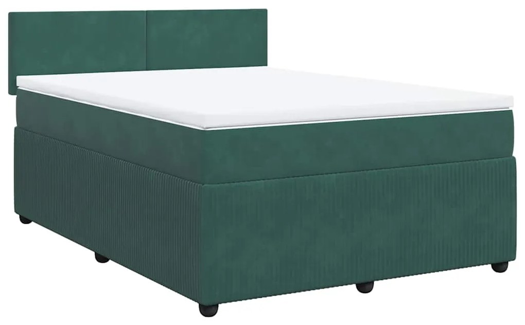 Cama com molas/colchão 160x200 cm veludo verde-escuro