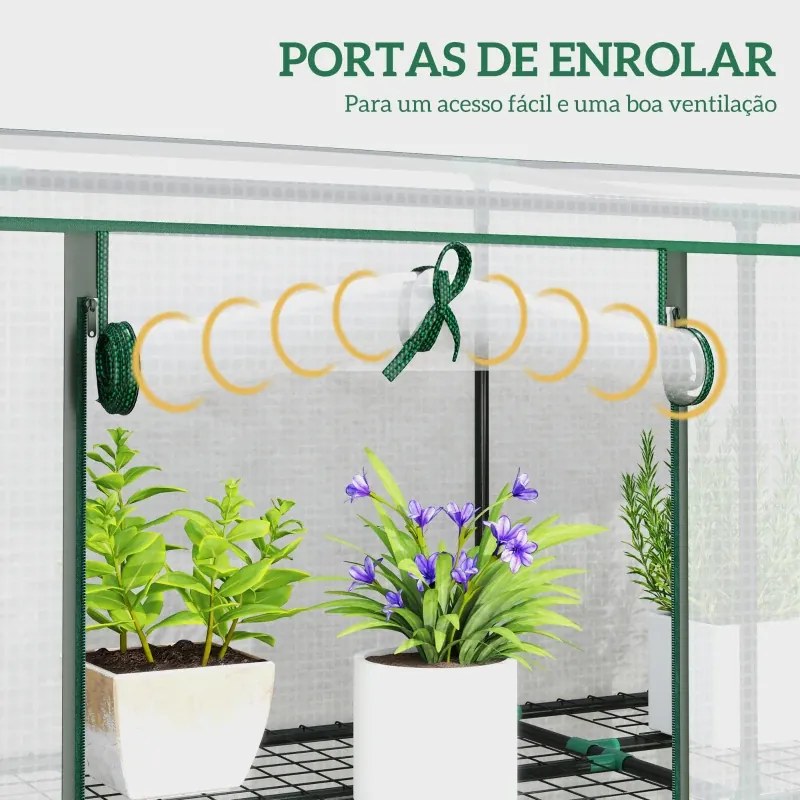 Estufa Pequena com Prateleiras de 3 Níveis Portas com Fecho de Correr Estufa para Cultivar 215x46x151 cm Branco