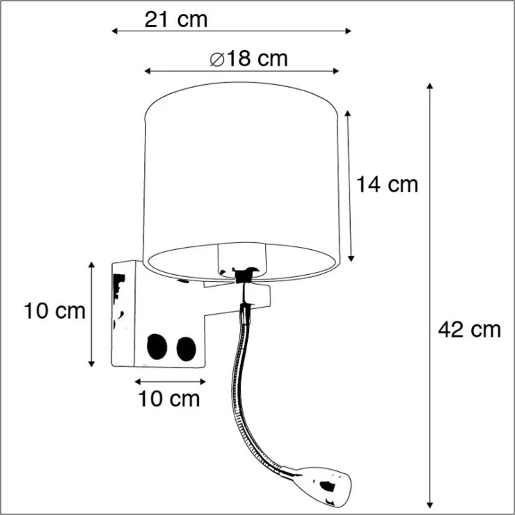 Candeeiro de parede aço com braço flexível e abajur branco 18 cm - Brescia Combi Moderno