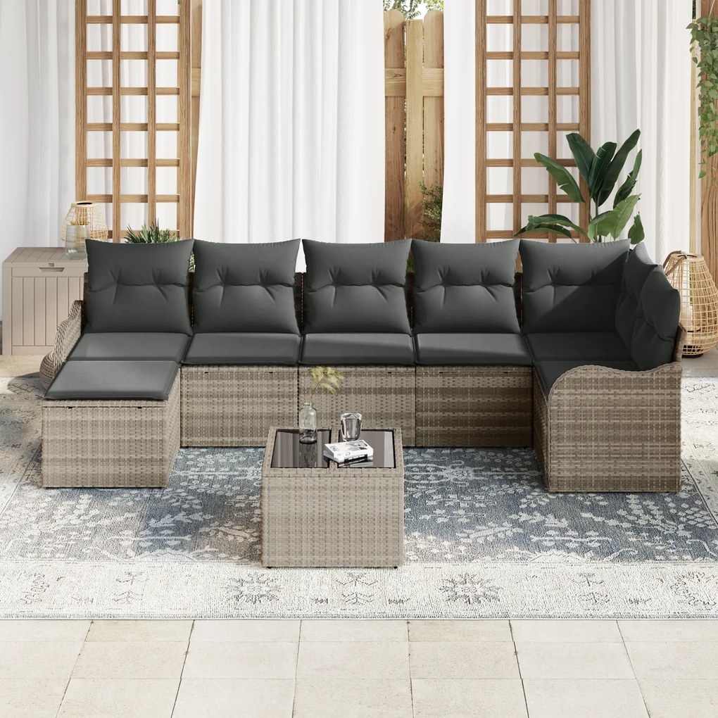 Conjunto de Sofá de Jardim vidaXL de 8 Peças com Almofadas Cinza Ratta