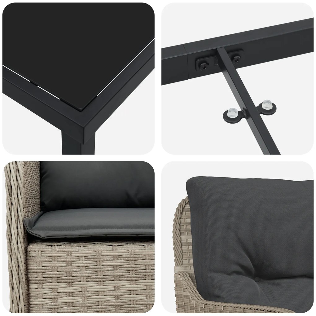 Conjunto de Jantar de Jardim com Almofadas Cinza-claro Rattan Poliéste