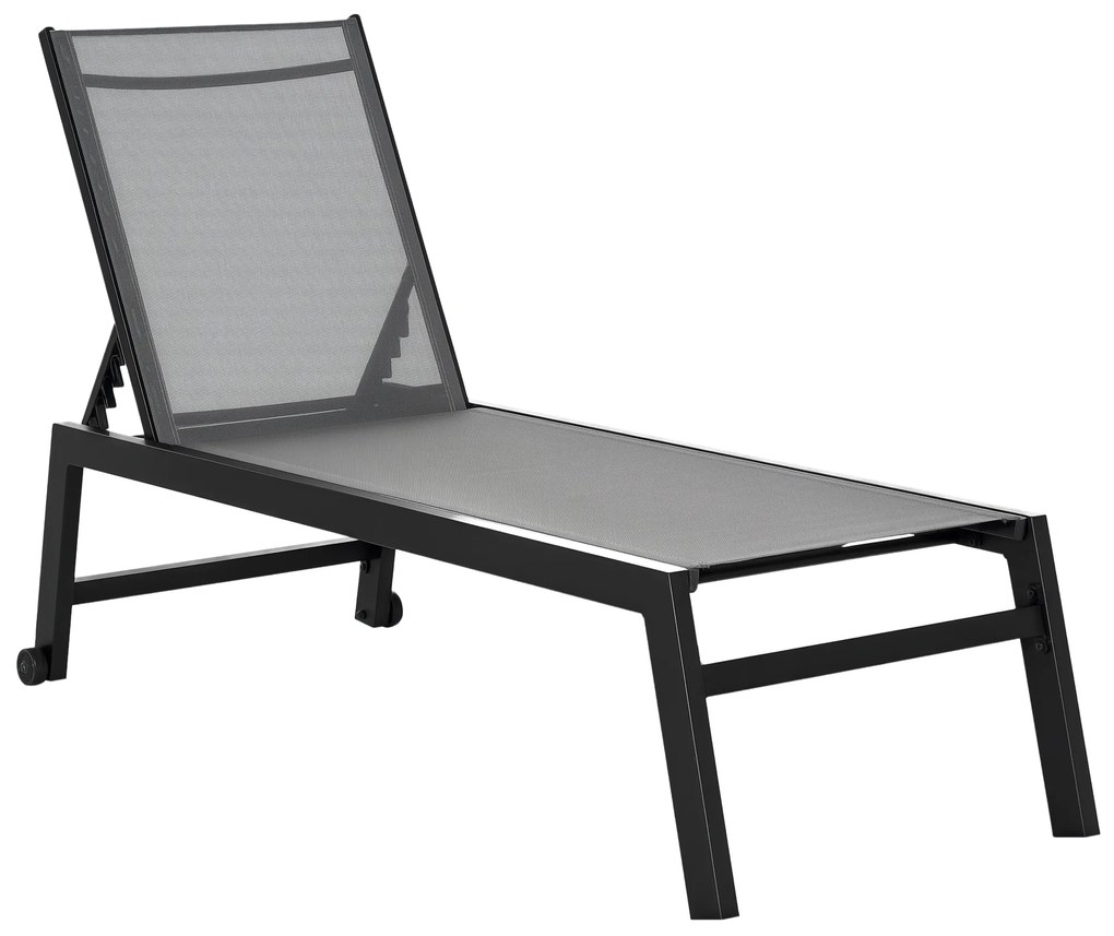 Outsunny Espreguiçadeira de Jardim Multiposições com Encosto Reclinável 5 Posições em Alumínio e Textilene Carga 120 kg para Varanda 169x65x102 cm Cinza