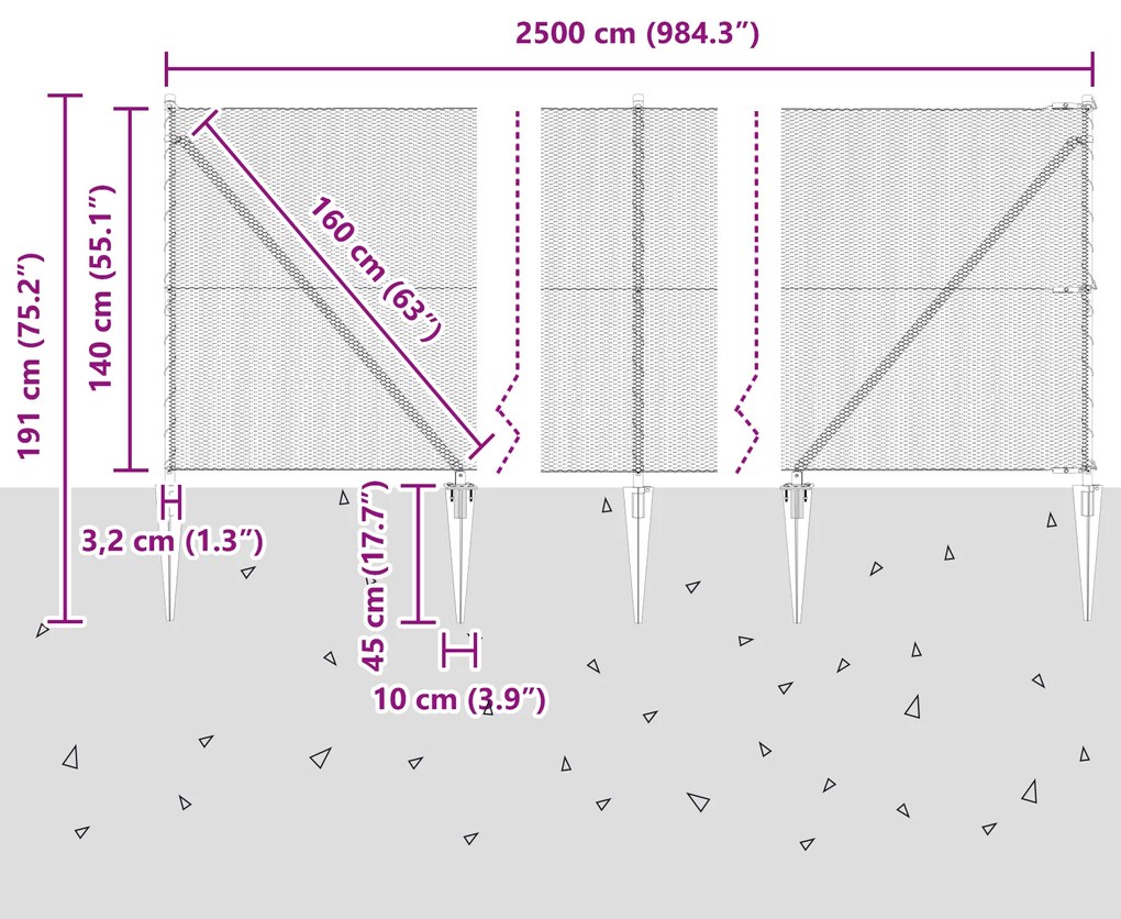 Cerca Hexagonal vidaXL Cinza 1,4x25 m Aço