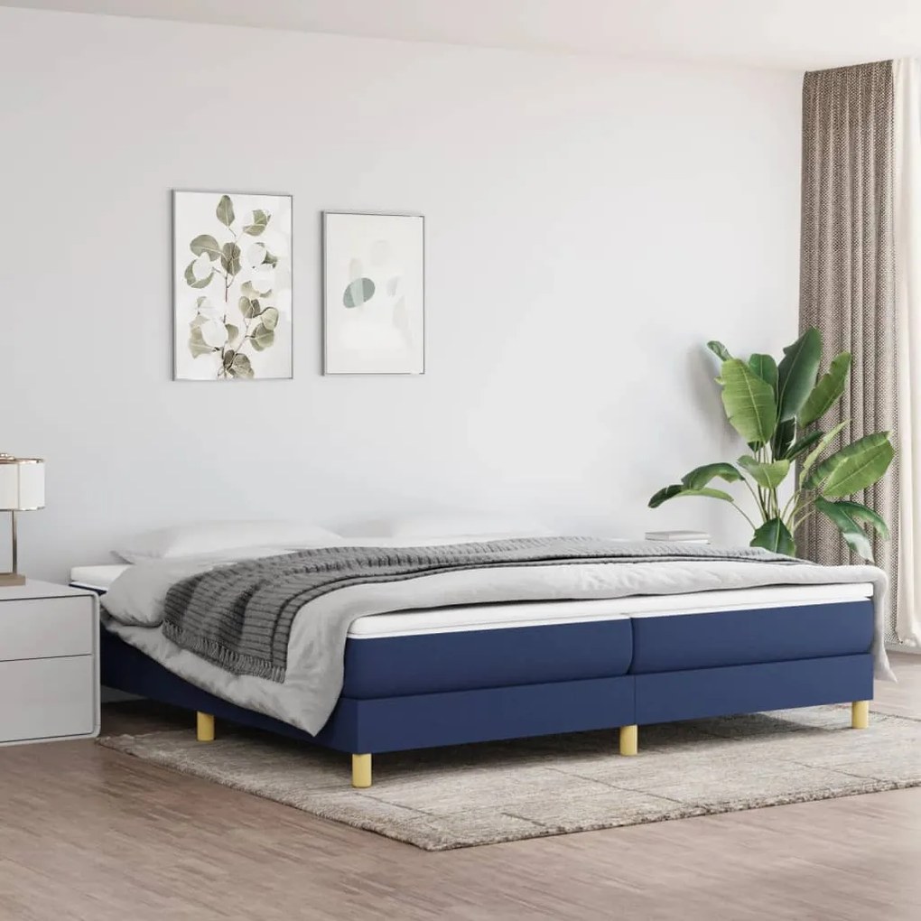vidaXL Estrutura de cama com molas 200x200 cm tecido azul