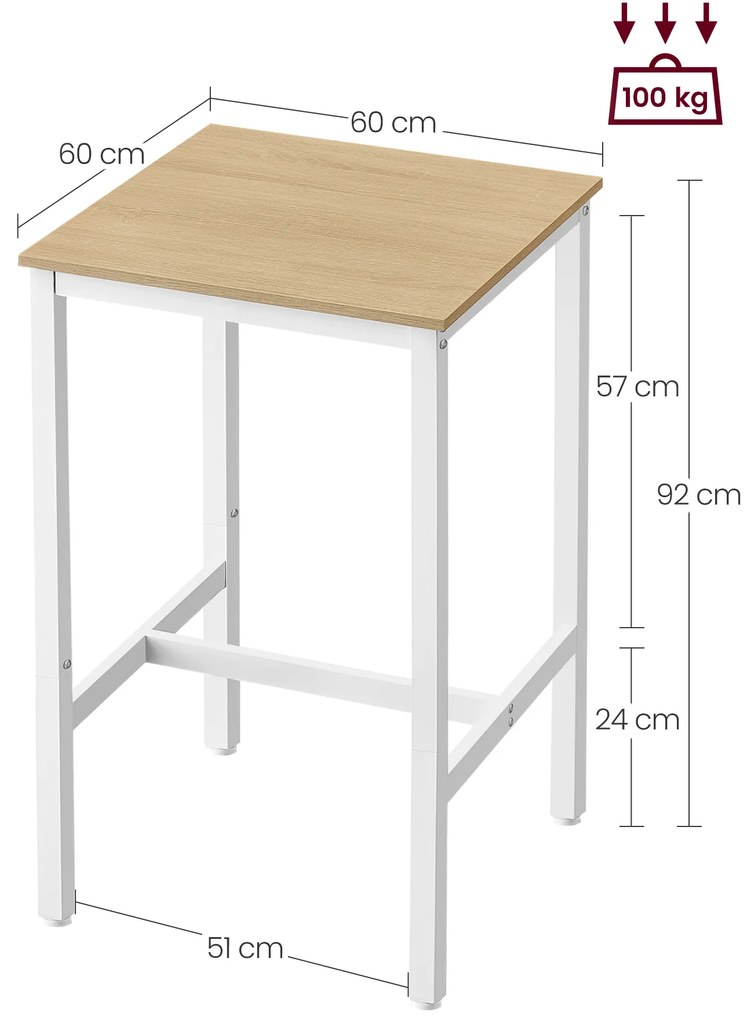 Mesa de bar (bancos não incluídos) com estrutura de aço 60 x 60 x 92 cm carvalho bege-branco