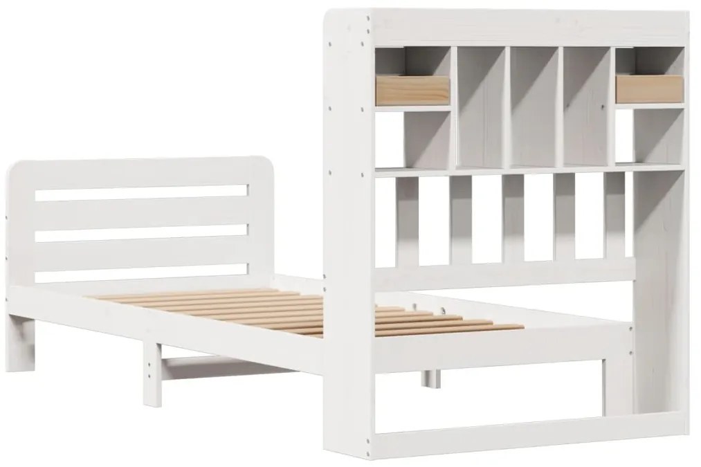 Cama com estante sem colchão 90x200 cm pinho maciço branco