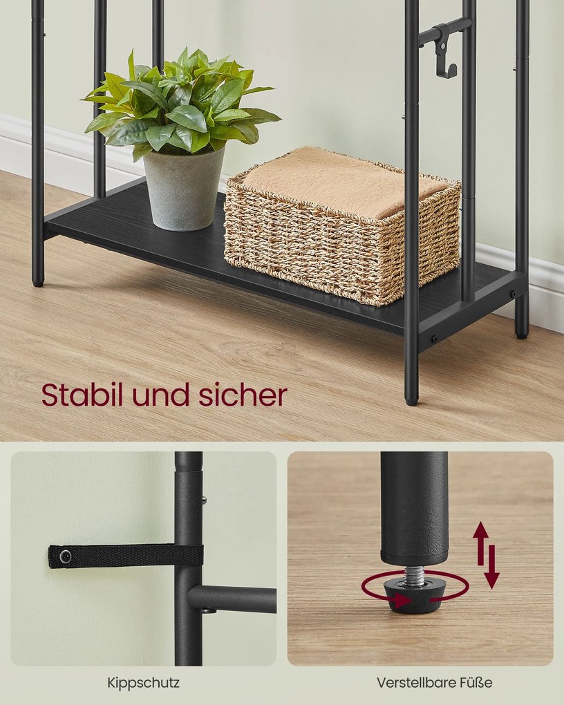 Toalheiro com 3 barras 70 x 30 x 100 cm em Metal e aglomerado de madeira preto