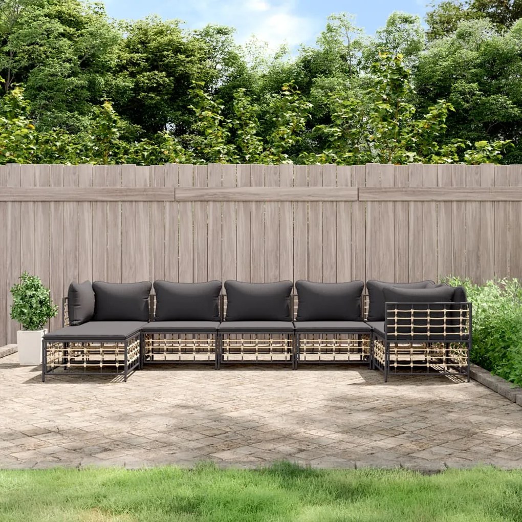 vidaXL 7 pcs conjunto lounge de jardim c/ almofadões vime PE antracite