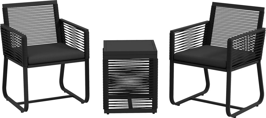 Outsunny Conjunto bistrô de 3 peças Conjunto para varanda Conjunto para terraço, resistente às intempéries, design moderno, 53 cm x 57 cm x 77 cm, Preto + Cinza | Aosom Portugal