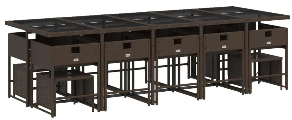 15 pcs conjunto jantar p/ jardim c/ almofadões vime PE castanho