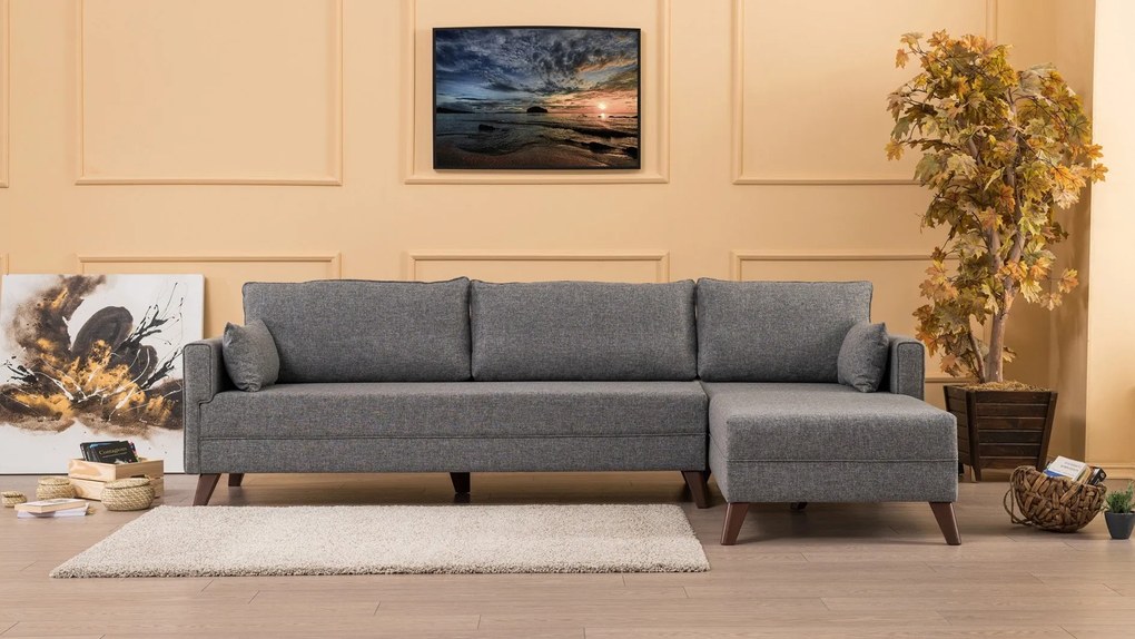 Sofá de Canto Bella – Cinzento – 275x85x165 cm