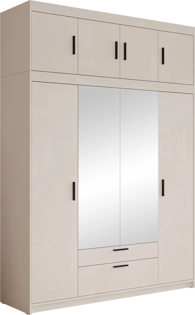 Roupeiro Novduni 109, Bege, 246x177x53cm, 188 kg, Portas para roupeiro: Com dobradiças, Número de prateleiras: 8, Número de prateleiras: 8