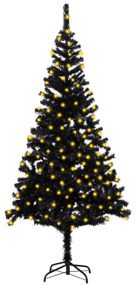 3077418 vidaXL Árvore de Natal artificial c/ luzes LED/suporte 180cm PVC preto