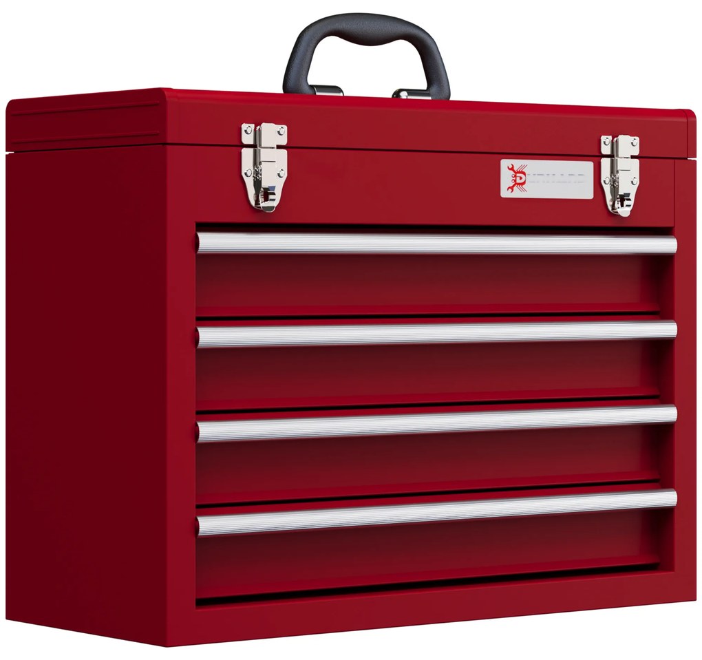 DURHAND Caixa de Ferramentas de Aço com 2 Gavetas Fechaduras Metálicas Mala de Ferramentas Portátil 51x22x39,5 cm Vermelho
