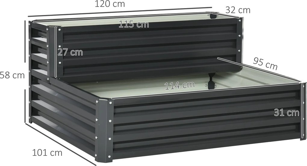 Caixa de Plantio de 2 Níveis Floreira Exterior de Aço com Desenho de E