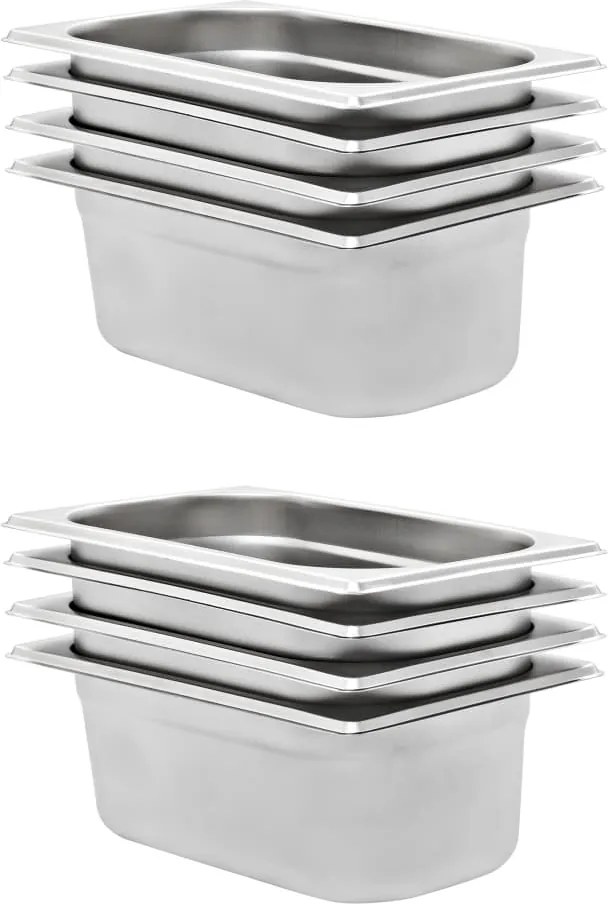 vidaXL Recipientes gastronorm 8 pcs GN 1/4 100 mm aço inoxidável