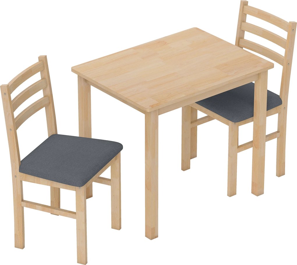 HOMCOM Conjunto de mesa de jantar 3 peças com 2 cadeiras, Mesa de cozinha para espaços compactos, cadeiras estofadas, economiza espaço, MDF, madeira natural | Aosom Portugal