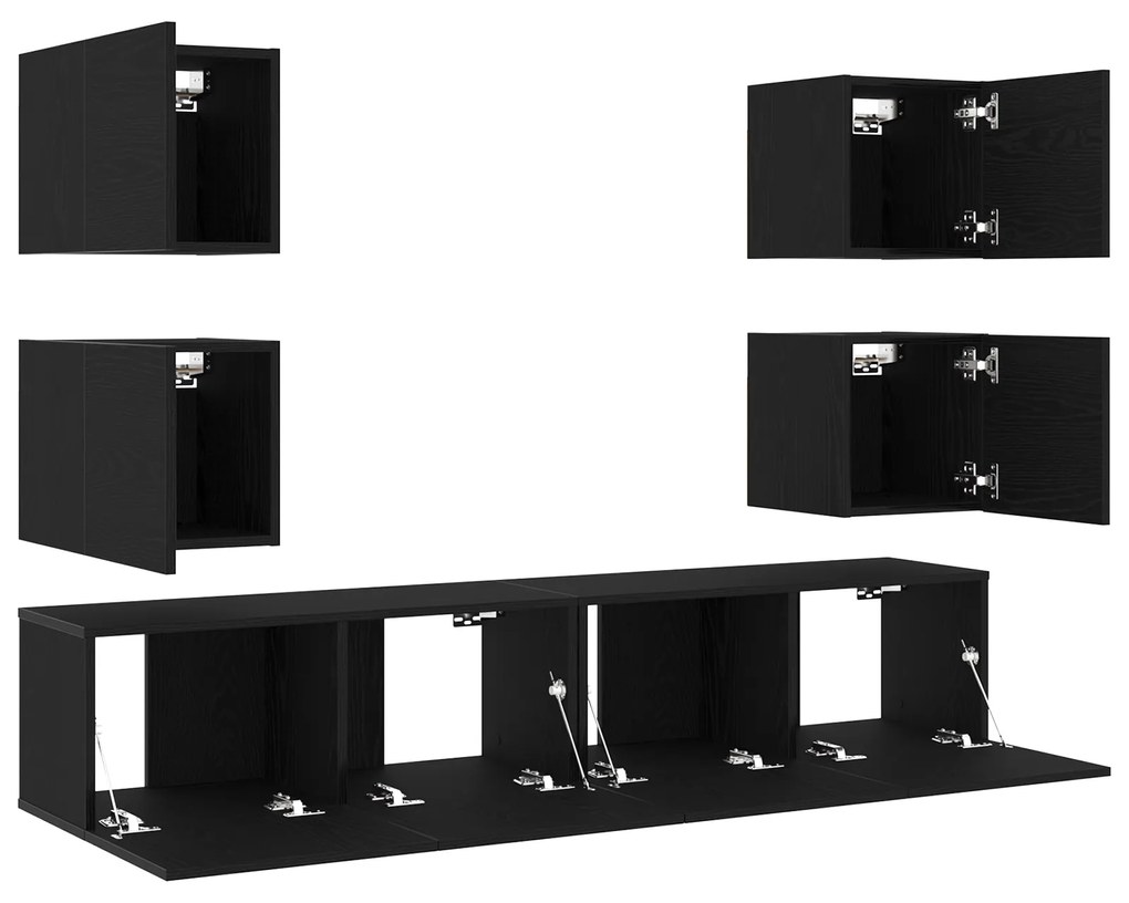 Conjunto de Gabinete para TV de 6 Peças em Carvalho Preto e Madeira En