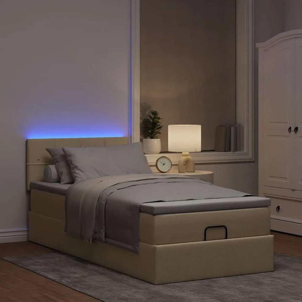 Cama otomana com colchão 100x200 cm tecido creme