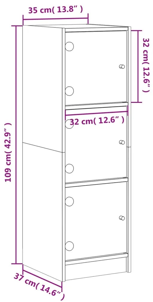 Aparador alto c/ portas de vidro 35x37x109 cm cinzento sonoma