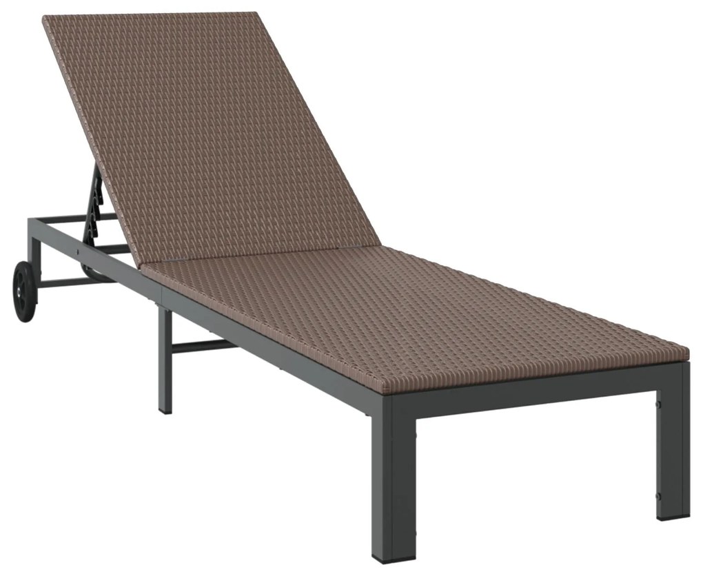 Conjuntos de espreguiçadeiras 2 pcs com rodas e mesa em rattan sintéti