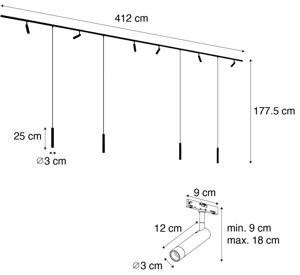 Sistema de iluminação de trilho moderno com 6 focos e 4 pendentes bege e branco monofásico - Slimline Uzzy Keno