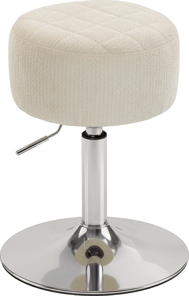 Banco bar ou de toucador em PU, banco giratório para maquilhagem, banco de bar com altura ajustável entre 51 e 66 cm, cor creme