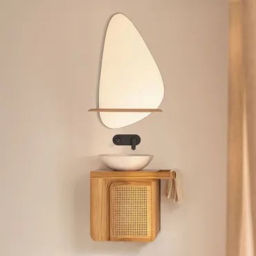 Conjunto De Móvel De Casa De Banho Suspenso Em Madeira De Teca Georgy Madeira De Teca & Cimento Redondo Branco Ø40 Cm Zavion & - Sklum