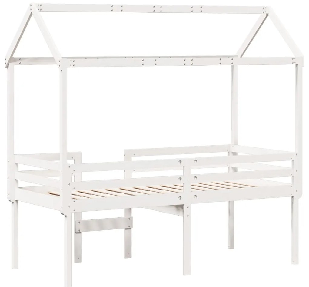 Cama alta com telhado 75x190 cm pinho maciço branco