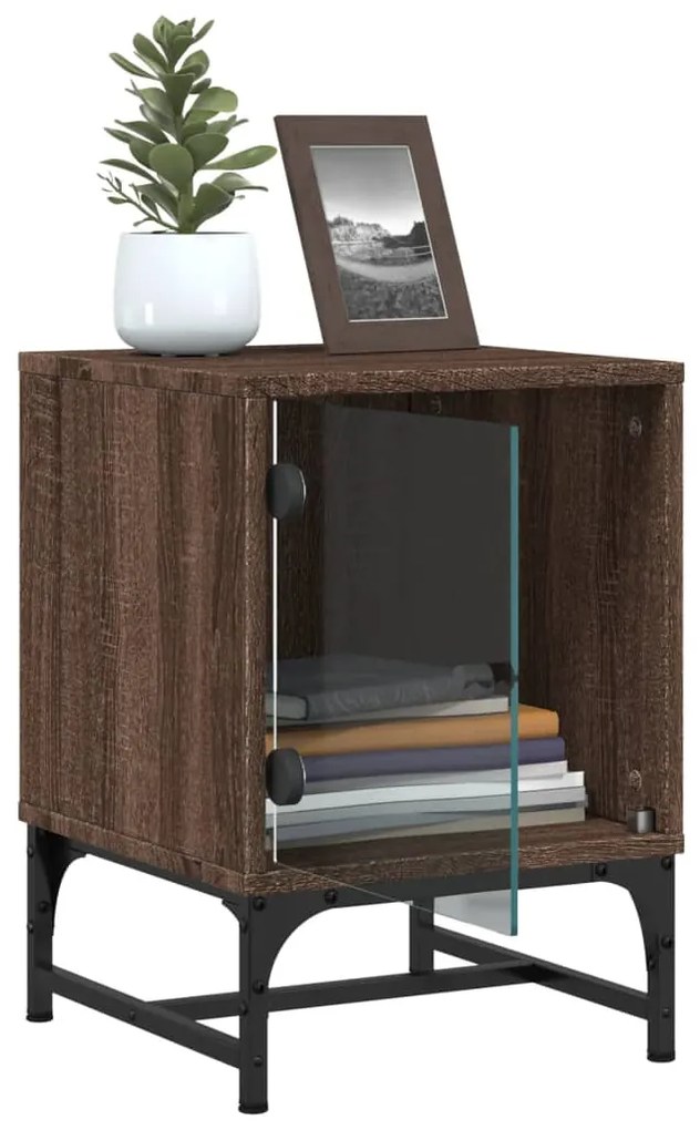 Mesa de cabeceira c/ porta vidro 35x37x50 cm carvalho castanho