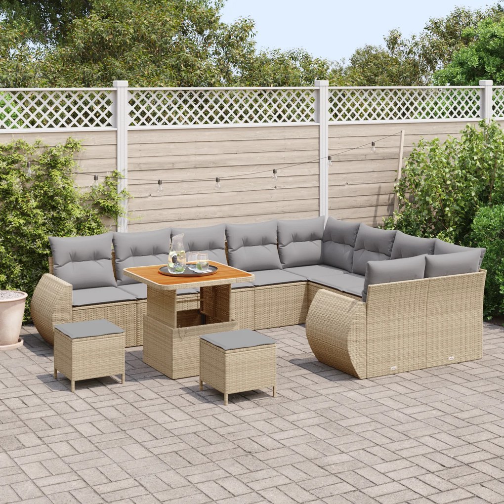 Conjunto de Sofás de Jardim vidaXL de 12 Peças com Almofadas Bege em R